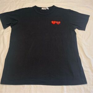 Comme des Garcons Black Short Sleeve Tee with Red Heart Pair